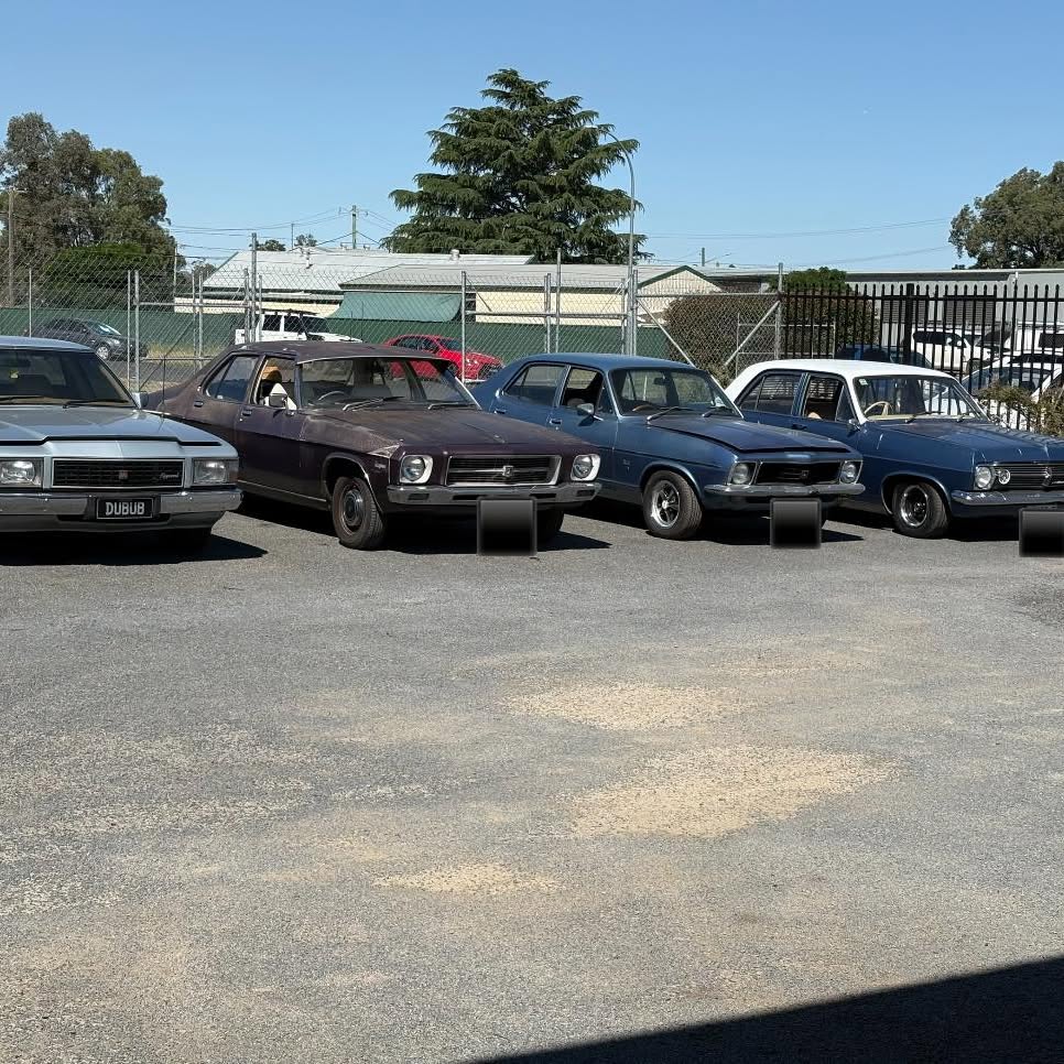 Classic Holdens lined up in the yard at Westy’s Garage